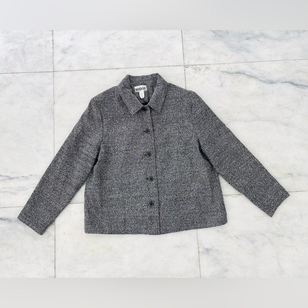 VTG Briggs New York Jacket Black White Textured Knit Women XL Casual Cottagecore